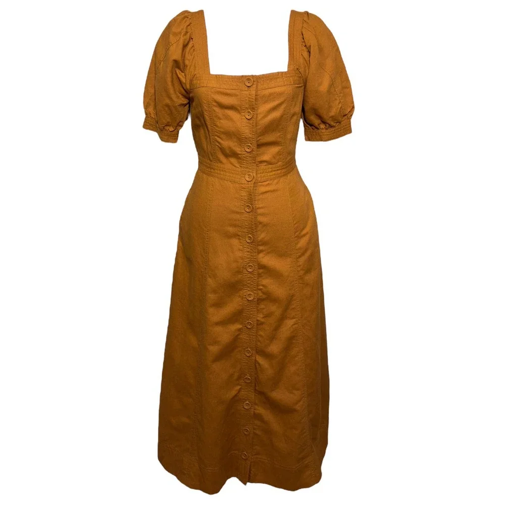 Madewell NWT Seamed Puff-Sleeve Midi Dress Size 00 - Picture 3 of 8